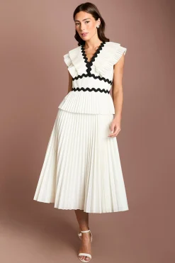 Coast Robe Midi En Coton Plissé Avec Détail Volant Aux Épaules<Femme Robes|Robes Mi-Longues
