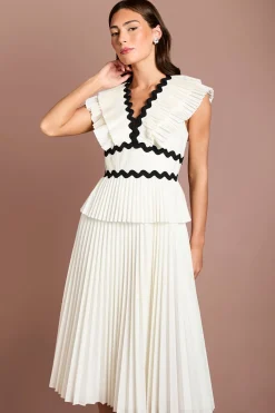 Coast Robe Midi En Coton Plissé Avec Détail Volant Aux Épaules<Femme Robes|Robes Mi-Longues