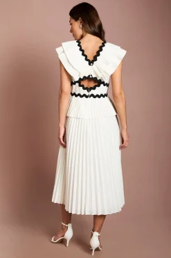 Coast Robe Midi En Coton Plissé Avec Détail Volant Aux Épaules<Femme Robes|Robes Mi-Longues