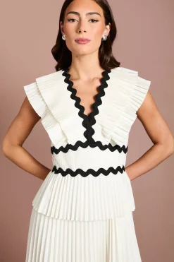 Coast Robe Midi En Coton Plissé Avec Détail Volant Aux Épaules<Femme Robes|Robes Mi-Longues