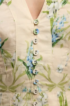 Robe Midi En Coton Soie À Manches Bouffantes Et Motif Floral Traînant