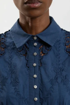 Robe Midi En Coton Tissé À Broderie Anglaise Et Manches Ballon