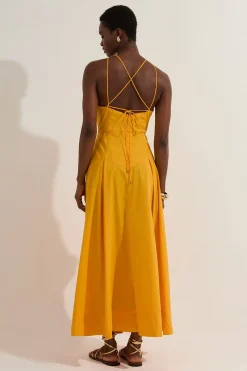KarenMillen Robe midi en coton tissé à encolure halter avec détail de taille basse<Femme Robes|Robes Mi-Longues