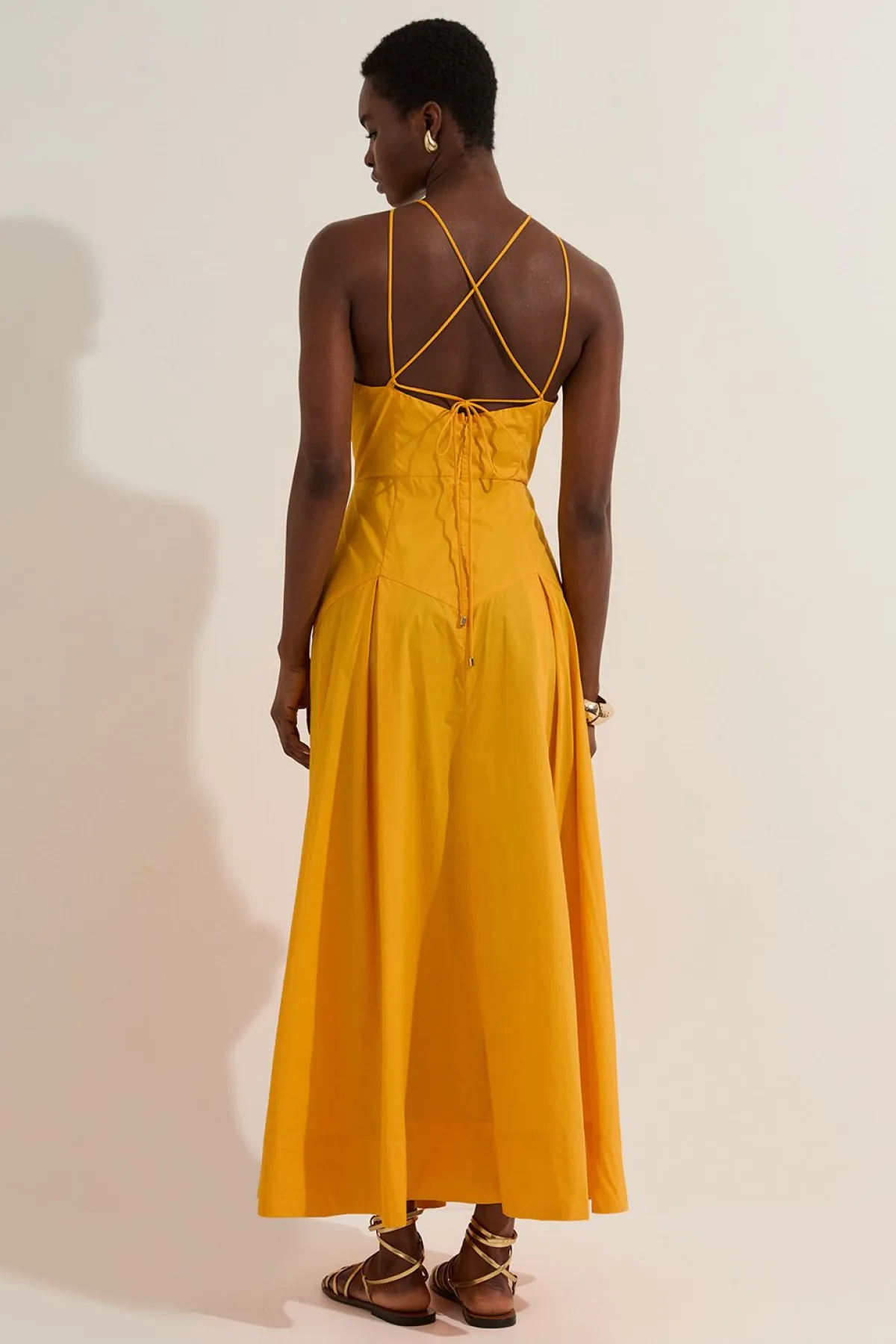 KarenMillen Robe midi en coton tissé à encolure halter avec détail de taille basse<Femme Robes|Robes Mi-Longues