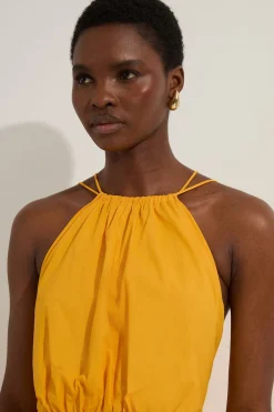 KarenMillen Robe midi en coton tissé à encolure halter avec détail de taille basse<Femme Robes|Robes Mi-Longues