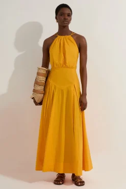 KarenMillen Robe midi en coton tissé à encolure halter avec détail de taille basse<Femme Robes|Robes Mi-Longues