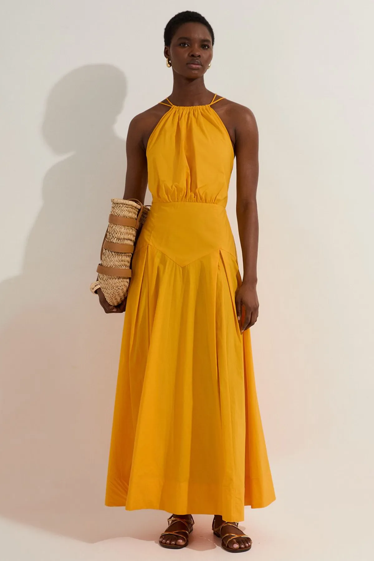 KarenMillen Robe midi en coton tissé à encolure halter avec détail de taille basse<Femme Robes|Robes Mi-Longues
