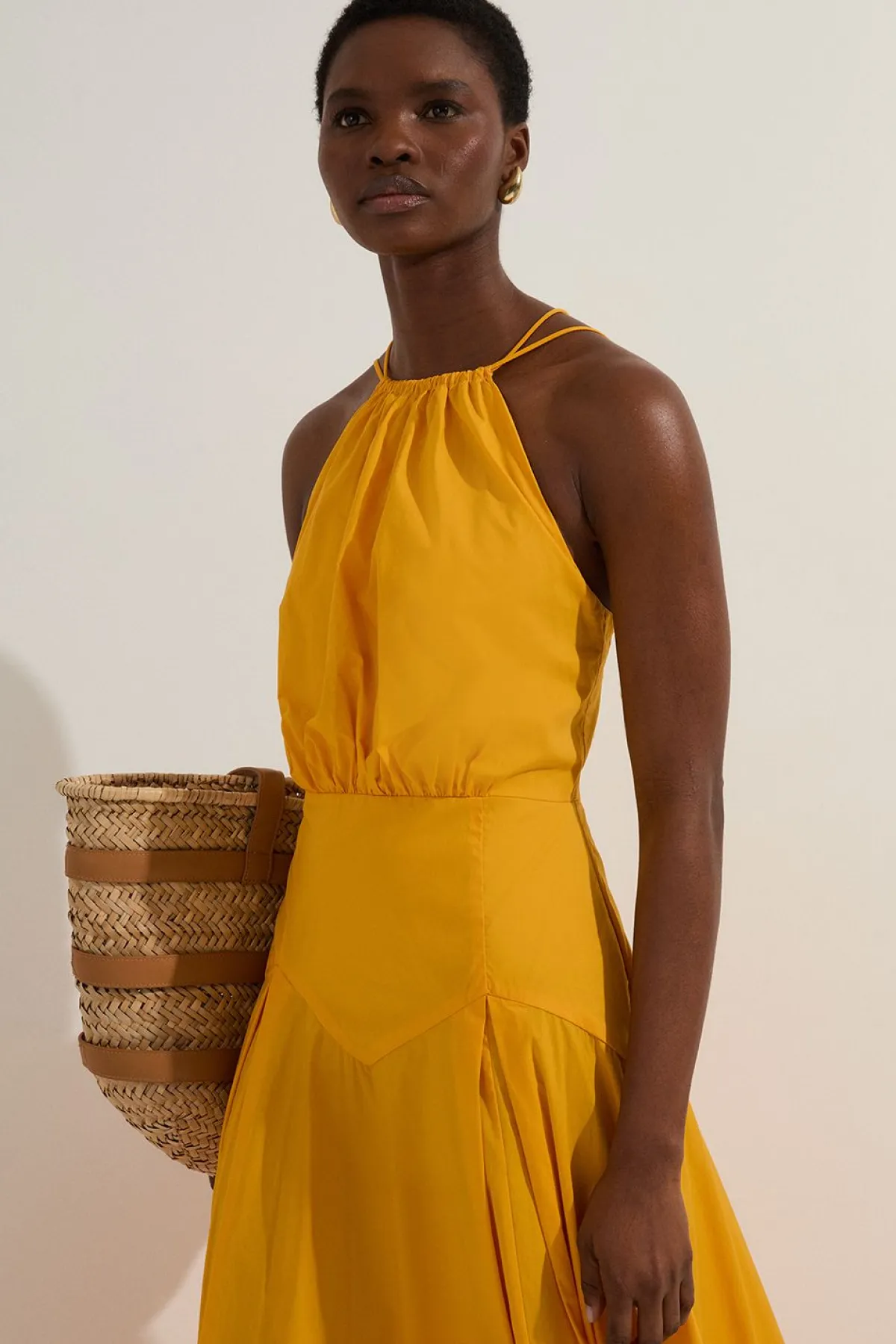 KarenMillen Robe midi en coton tissé à encolure halter avec détail de taille basse<Femme Robes|Robes Mi-Longues