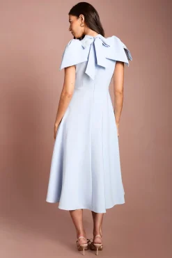 Robe Midi en Crêpe avec Nœud aux Épaules
