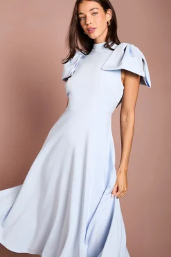 Robe Midi en Crêpe avec Nœud aux Épaules