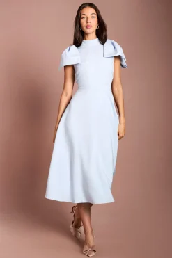 Robe Midi en Crêpe avec Nœud aux Épaules