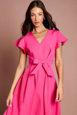 Coast Robe Midi En Crêpe Avec Nœud Et Manches À Volants<Femme Toutes Les Robes|Robes Mi-Longues