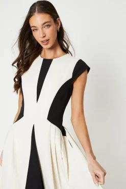 Robe Midi en Crêpe à Blocs de Couleurs
