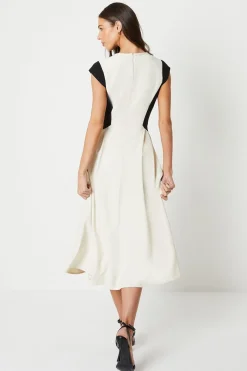 Robe Midi en Crêpe à Blocs de Couleurs