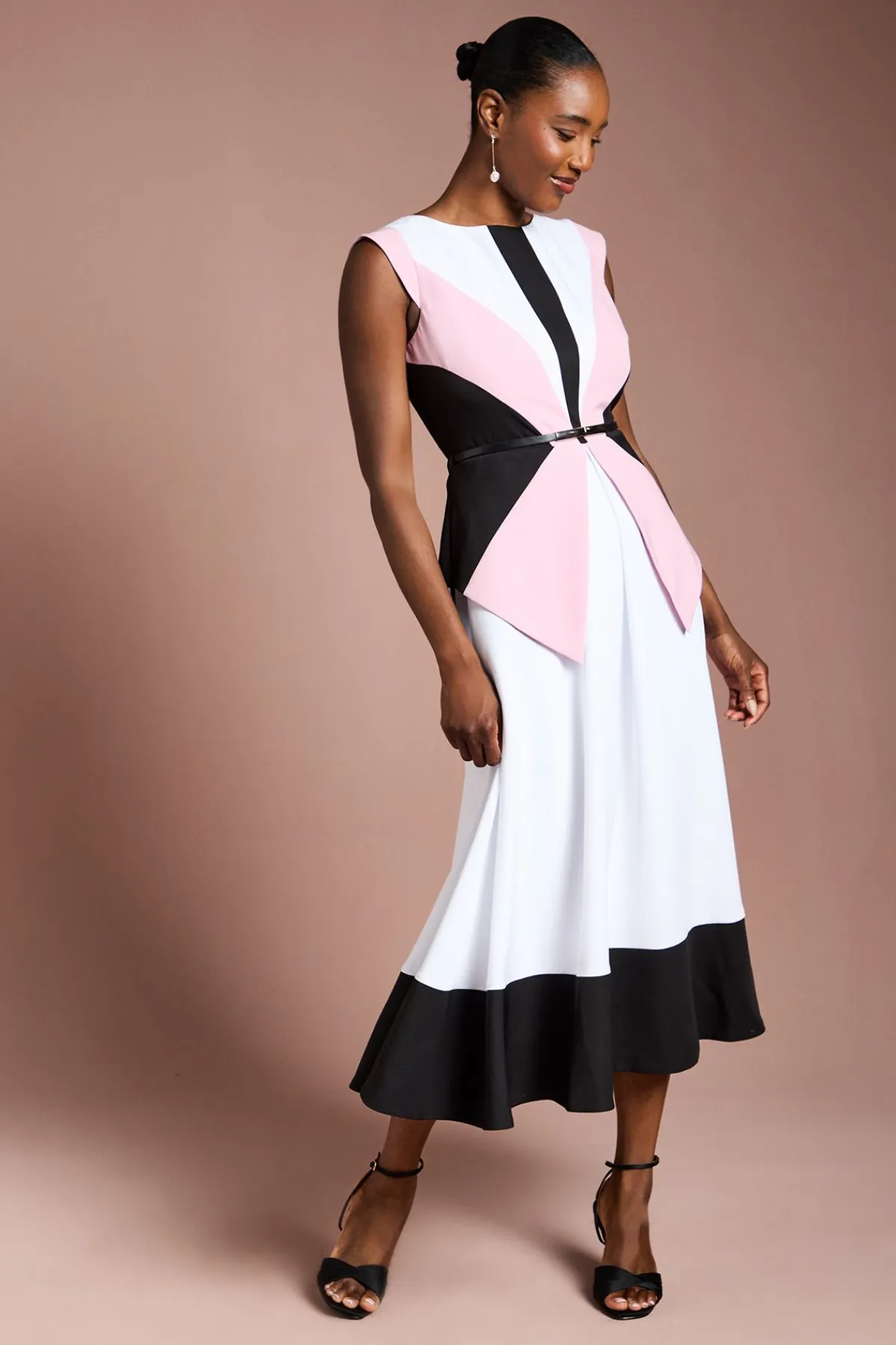 Coast Robe Midi en Crêpe Ceinturée à Blocs de Couleurs<Femme Toutes Les Robes|Robes Mi-Longues