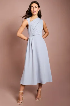Robe Midi En Crêpe À Corsage Plissé
