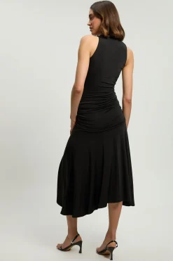 KarenMillen Robe Midi En Crêpe Fluide Stretch Avec Fronces Et Ourlet Mouchoir Asymétrique<Femme Robes Mi-Longues|Robes