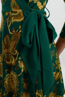 Robe Midi en Crêpe à Imprimé Cachemire avec Ceinture Nouée