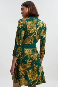 Robe Midi en Crêpe à Imprimé Cachemire avec Ceinture Nouée
