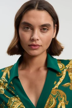 Robe Midi en Crêpe à Imprimé Cachemire avec Ceinture Nouée
