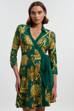 Robe Midi en Crêpe à Imprimé Cachemire avec Ceinture Nouée