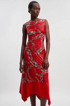 KarenMillen Robe Midi en Crêpe à Imprimé Chaîne et Ourlet Asymétrique<Femme Toutes Les Robes|Robes D’Automne