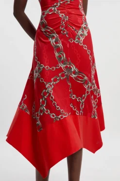 KarenMillen Robe Midi en Crêpe à Imprimé Chaîne et Ourlet Asymétrique<Femme Toutes Les Robes|Robes D’Automne