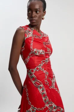 KarenMillen Robe Midi en Crêpe à Imprimé Chaîne et Ourlet Asymétrique<Femme Toutes Les Robes|Robes D’Automne