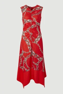 KarenMillen Robe Midi en Crêpe à Imprimé Chaîne et Ourlet Asymétrique<Femme Toutes Les Robes|Robes D’Automne