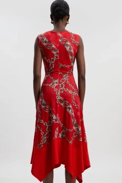KarenMillen Robe Midi en Crêpe à Imprimé Chaîne et Ourlet Asymétrique<Femme Toutes Les Robes|Robes D’Automne