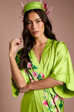 Robe Midi En Crêpe Imprimée Kimono Lisa Beige