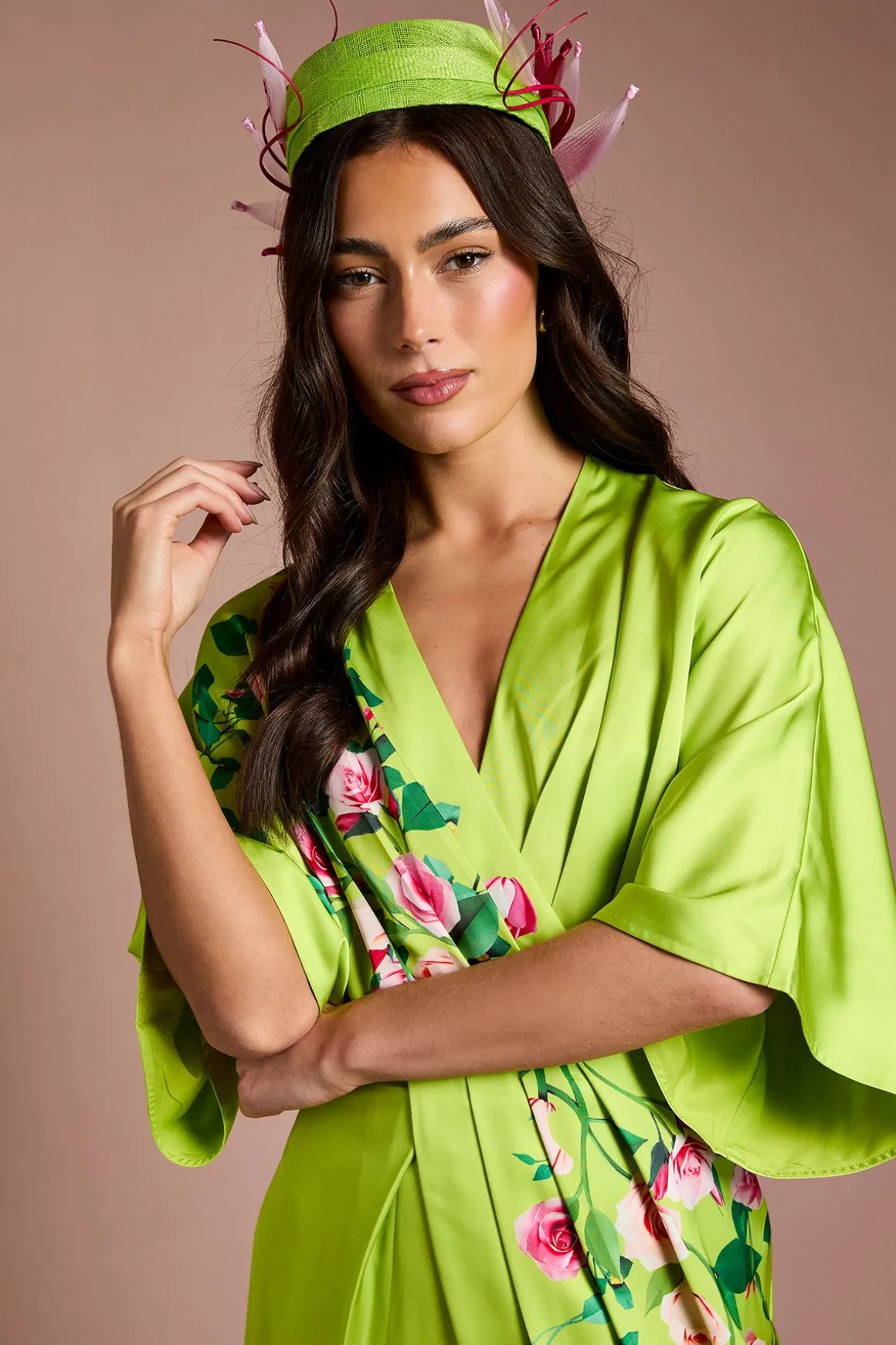 Robe Midi En Crêpe Imprimée Kimono Lisa Beige