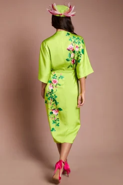 Robe Midi En Crêpe Imprimée Kimono Lisa Beige