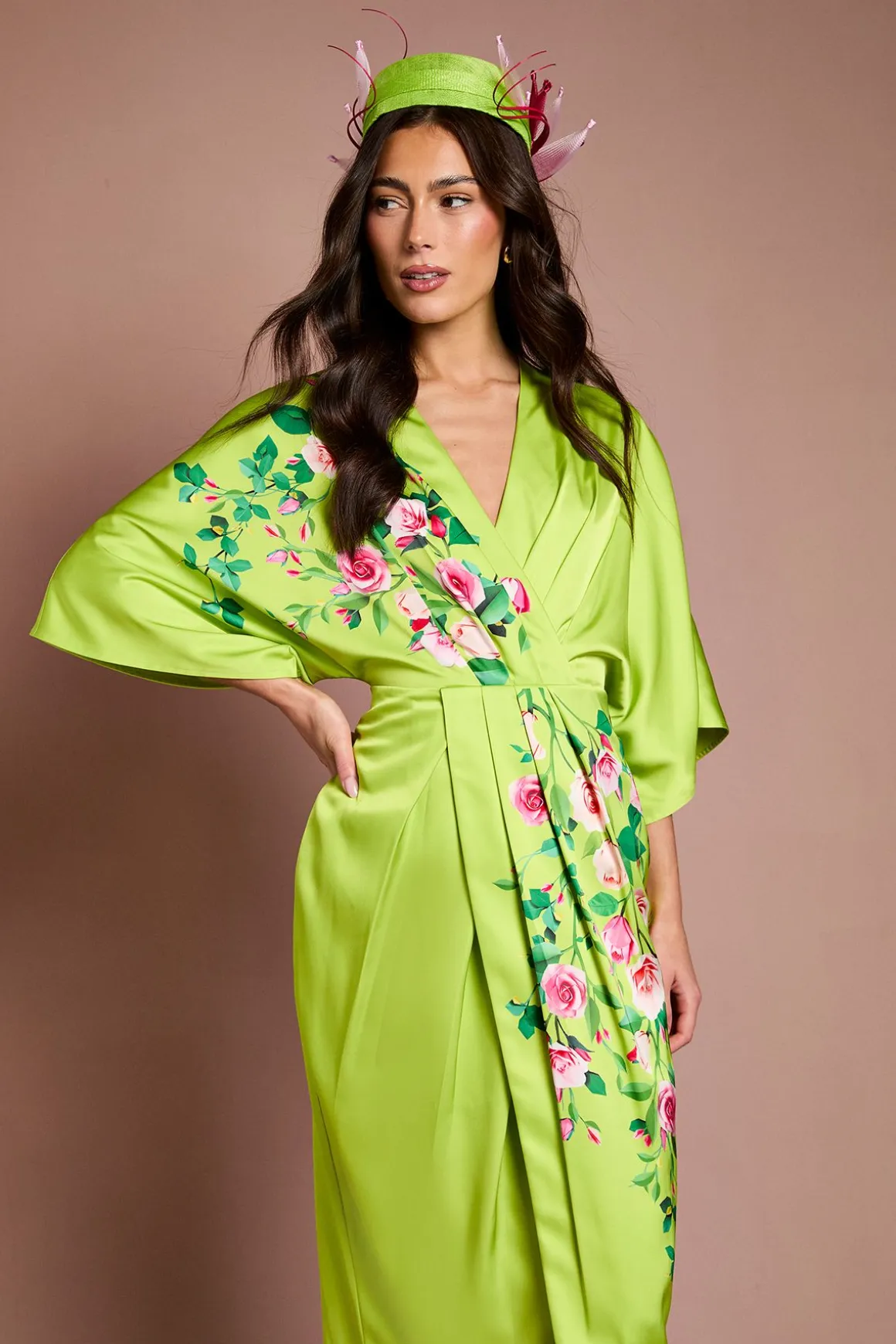 Robe Midi En Crêpe Imprimée Kimono Lisa Beige