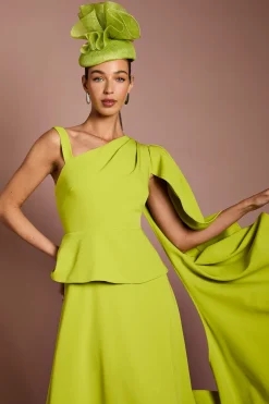 Robe Midi En Crêpe Lisa Tan À Cape Asymétrique