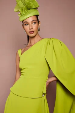 Robe Midi En Crêpe Lisa Tan À Cape Asymétrique