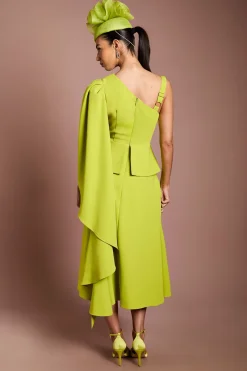 Robe Midi En Crêpe Lisa Tan À Cape Asymétrique