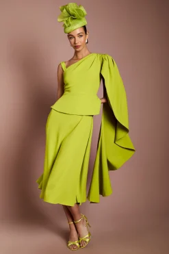 Robe Midi En Crêpe Lisa Tan À Cape Asymétrique