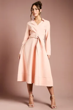 Coast Robe Midi en Crêpe à Manches Longues avec Ceinture<Femme Robes Mi-Longues|Robes À Manches Longues