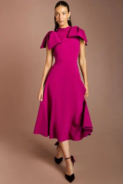 Robe Midi En Crêpe À Nœuds Sur Les Épaules