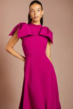 Robe Midi En Crêpe À Nœuds Sur Les Épaules
