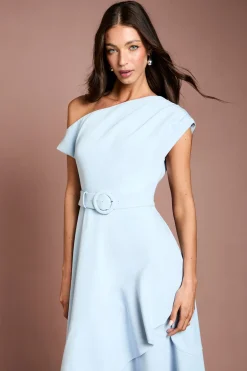 Robe Midi En Crêpe À Épaule Dénudée Avec Détail De Volant Drapé Petite