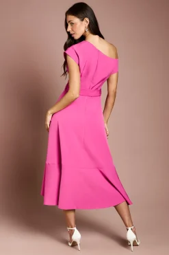 Robe Midi En Crêpe À Épaule Drapée Avec Détail À Volants