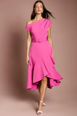 Robe Midi En Crêpe À Épaule Drapée Avec Détail À Volants