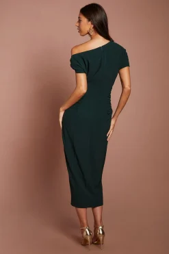 Robe Midi En Crêpe Épaules Dénudées Avec Jupe Portefeuille
