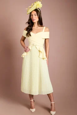 Robe Midi En Crêpe Plissée À Col Bardot