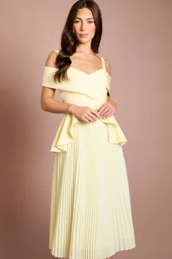 Robe Midi En Crêpe Plissée À Col Bardot