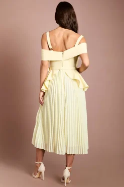Robe Midi En Crêpe Plissée À Col Bardot