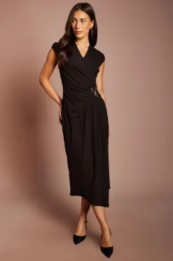Coast Robe Midi En Crêpe Sans Manches Avec Détail Torsadé Devant Et Drapé<Femme Looks Chocolat|Robes Mi-Longues