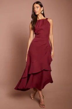 Robe Midi En Crêpe Sans Manches À Détails Étagés